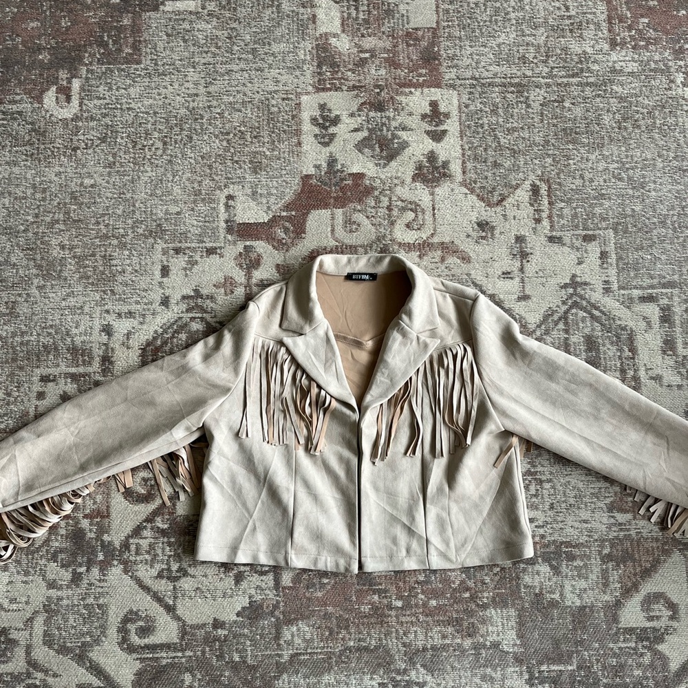 Beige Fringe Suede Jacket